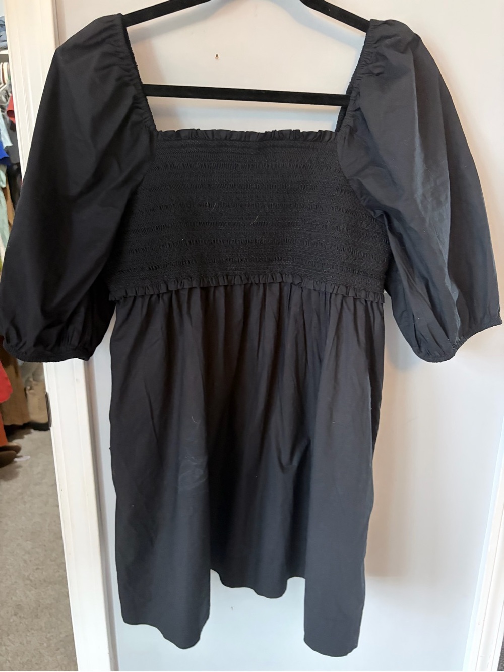 American Eagle Outfitters Black Smocked Square-Neck Top